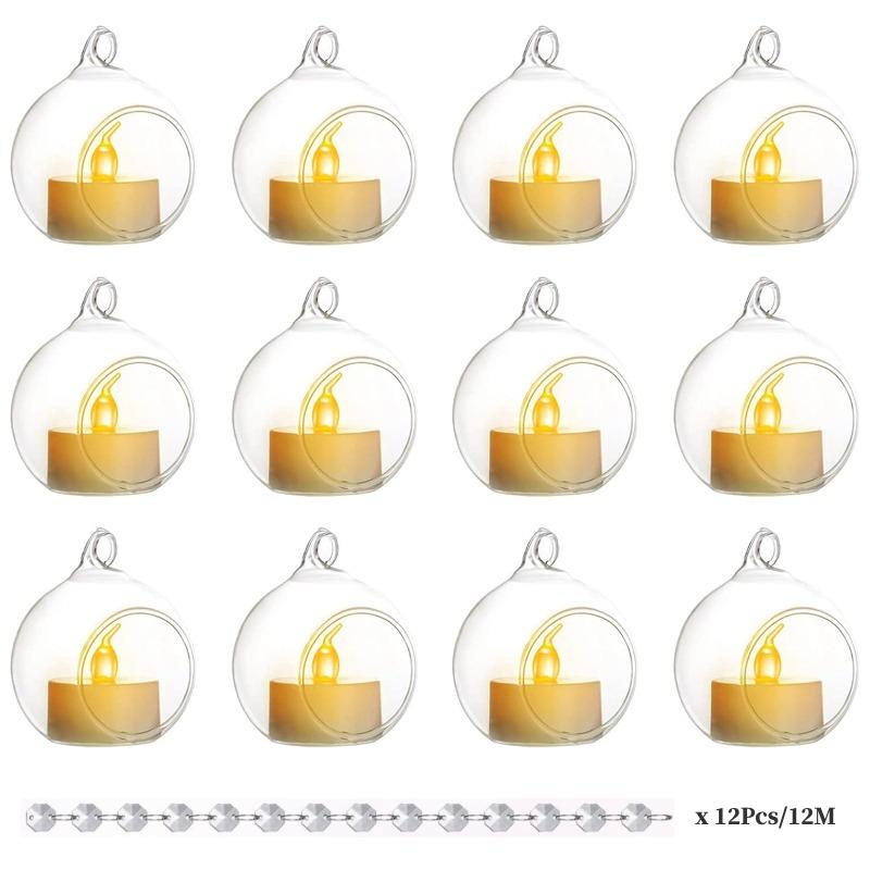 6/12 Pcs Hanging Glass Tealight Holder Globe Clear Acrylic Garland Strand Terrarium Containers for Christmas Tree Decoration