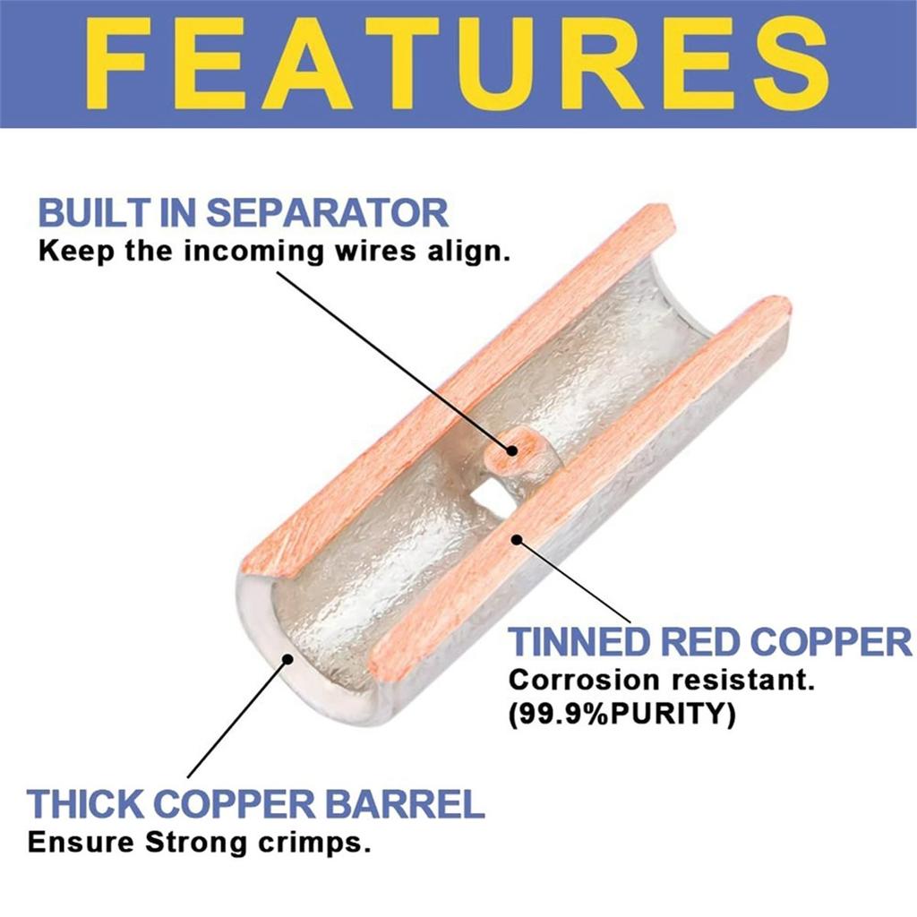 2026 New Non Insulated Butt Connectors Kit 420pcs Butt Connectors for Wiring Pure Copper AWG24-8 Wire Crimp Connector