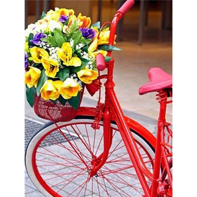 Пейзаж DIY 5D алмазная живопись набор для вышивки крестом мозаика красивый розовый цветок велосипед Алмазная вышивка украшение дома подарок