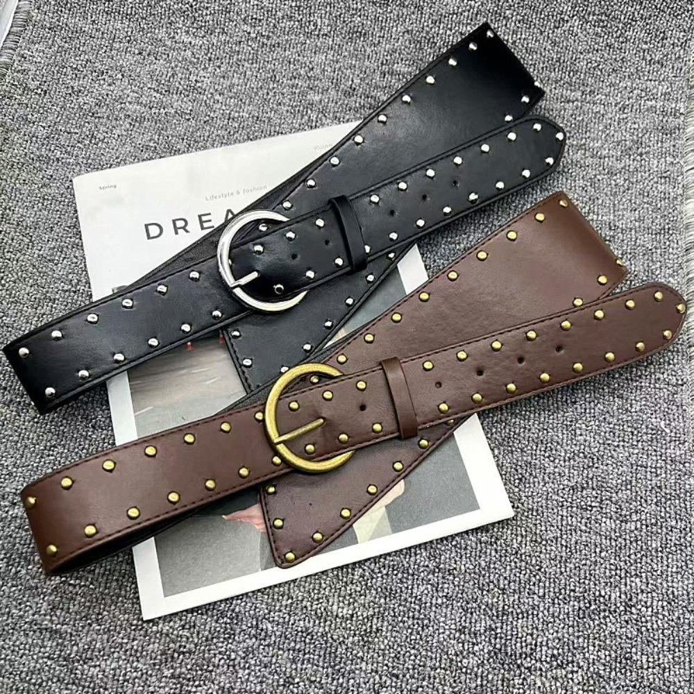 Пояс из ПУ кожи с металлическими заклепками, регулируемый корсет на талию, готический широкий кушак, наряды