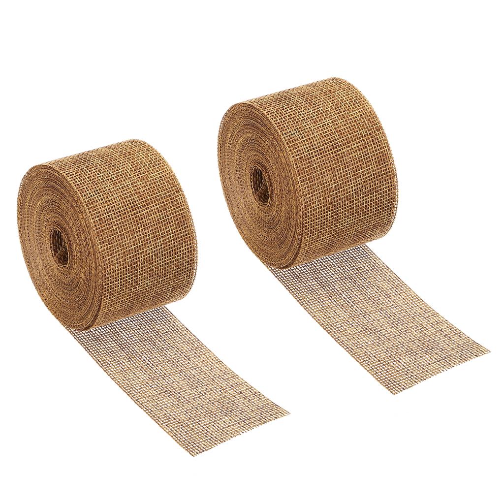 2pcs Burlap Fabric Ribbon Natural Wrapping Wire Jute Crafts Roll for DIY Wreath Wedding Christmas Decoration 2" Wide 11 Yards