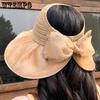 Women's Wide Brim Hollow-out Large Bow Empty Top Sun Hats Solid Color Elegant Casual Foldable Summer Outdoor Sunscreen Hats