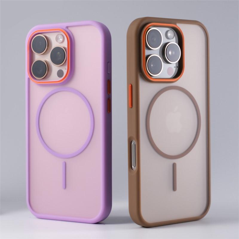 Luxury Simple for Magsafe Phone Case for iPhone 16 15 14 Plus 13 12 11 Pro Max Matte Hit Color Wireless Charge Hard Bumper Cover