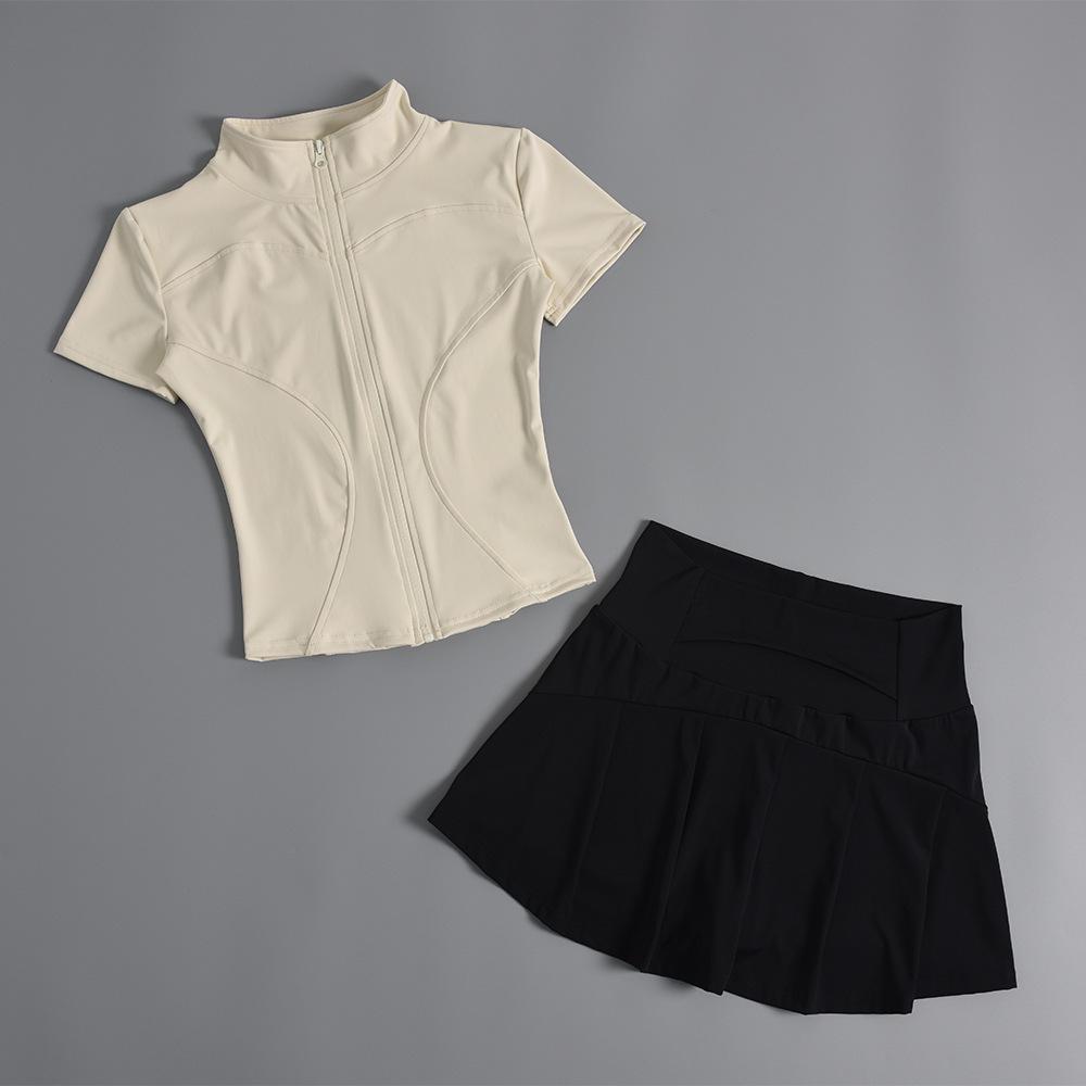 2024 Women's Nude Short Sleeve Zipper Fitness Top for Cycling, Outdoor Sports, and Yoga