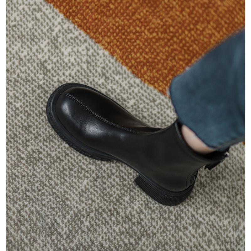 Кожаные коричневые ботинки Martin женские осень-зима 2024 новые тонкие ботинки на толстой подошве толстый каблук короткие ботинки Chelsea