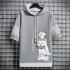 Unisex Quick-Dry Summer Hooded Short-Sleeve Printed Pullover T-Shirt