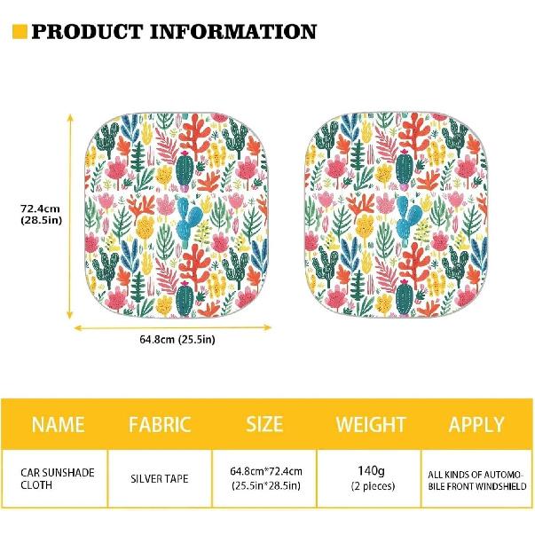 2-Piece Cactus Windshield Sunshade Floral Foldable Car Front Window Sun Shades for Most Sedans SUVs Trucks Tesla Blocks UV Rays and Keeps Your
