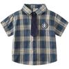 Children's Summer Clothing Boy's Short-Sleeved Shirt Kids Gingham Shirt Baby Lapel Preppy Style Tie Casual Clothes