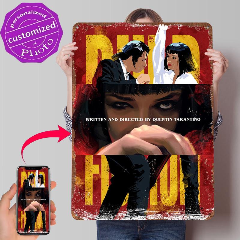 Pulp Fiction Collage Metal Poster Customized Wall Art Retro Vintage Tinplate Signs for Bedroom Decoration Gaming Bar Accessories