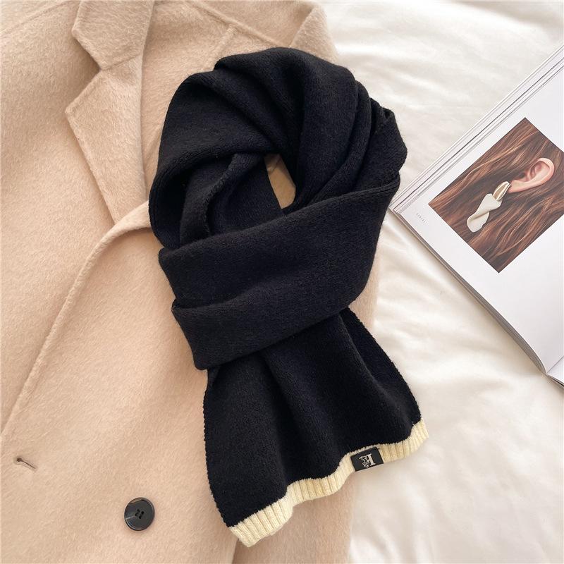 Winter New Solid Color Versatile Raw Scarf Knitted Wool Warm Scarf For Men And Women Basic External Thickened