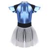 Womens Space Cadet Jumpsuit Flared Sleeve Front Zip Closure Sequined Tulle Skirt Attached Boyshorts Astronaut Cosplay Bodysuit