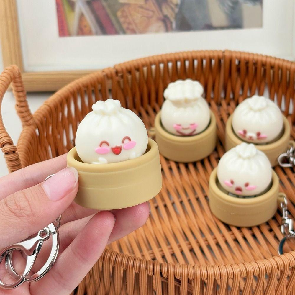 Sensory Steamed Bun Keychain Pendant Keyboard Fidget Toy Simulation Clicker Keychain Kids Toy
