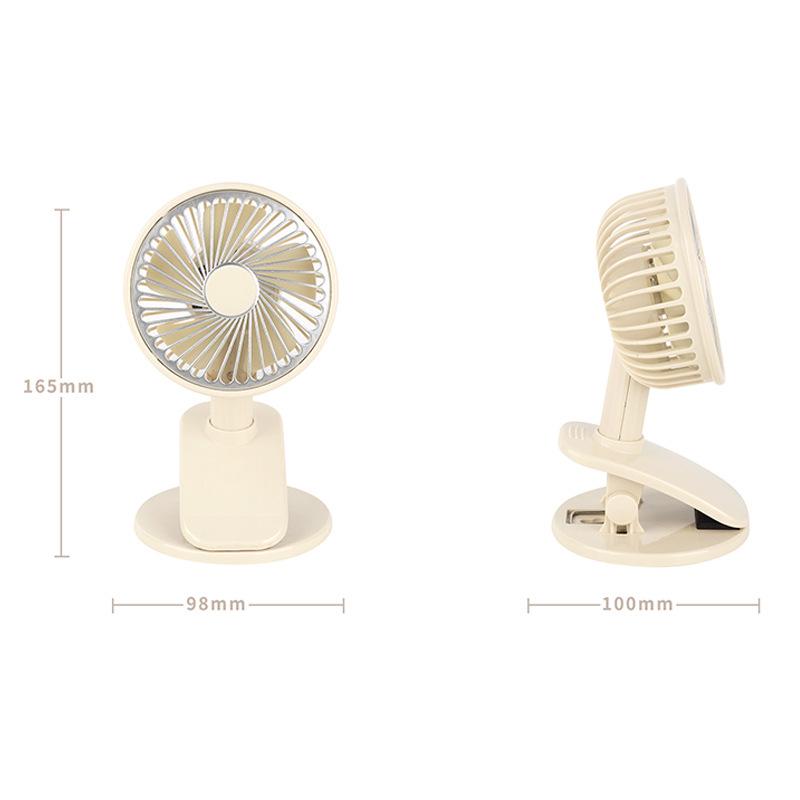 Retro Cream Solid Color Clip-On Desktop Fan with Light - Rechargeable Three-Speed Bedside Fan