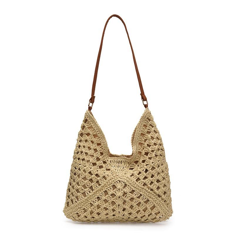 Summer Straw Woven Bag Women's New Seaside Vacation Beach Hollow Shoulder Tote Bag Woven Bag
