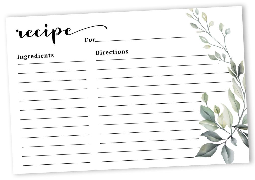 Inkdotpot Recipe Card 6x4 Inch Single-Sided Recipe Design Cards White Greenery Recipe Cards Wedding-Bridal Shower-Baby Shower- Pack of