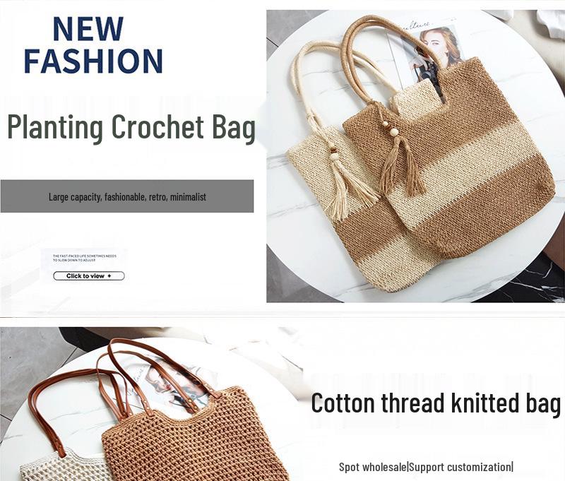 Женская круглая соломенная сумка-тоут, связанная крючком, с кожаным ремешком в качестве акцента, для повседневных путешествий и отпуска