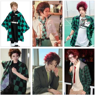 Аниме Demon Slayer Kamado Tanjirou Косплей Костюм Kimetsu No Yaiba Мультфильм Костюм Sutis Парики Хэллоуин Для Детей Взрослых CosParty