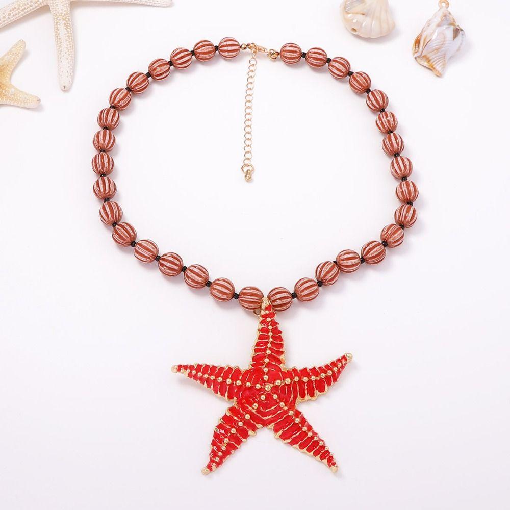 Cute Enamel Crab Pendant Necklace Polka Dot Beads Necklace Simple Bohemian Collarbone Chain Women