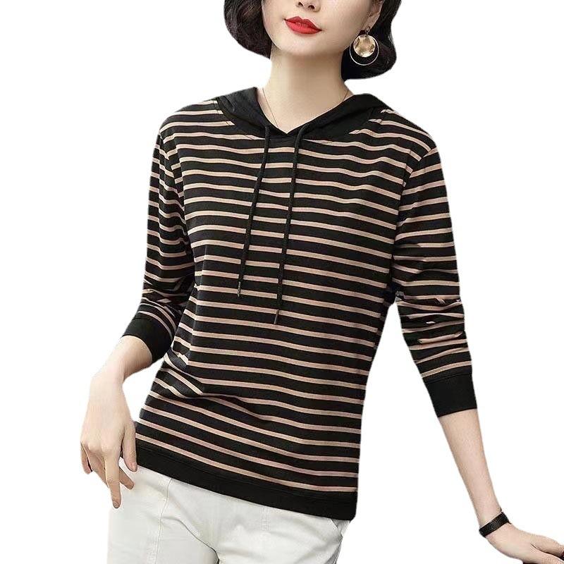 Осенняя женская свободная полосатая толстовка с капюшоном и длинными рукавами