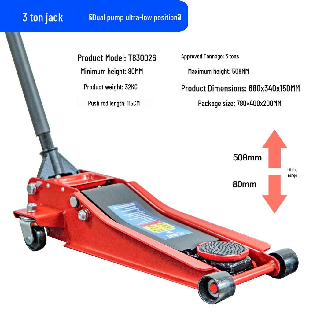 2-Ton Horizontal Hydraulic Car Jack for SUVs – 3T Tire Change Tool