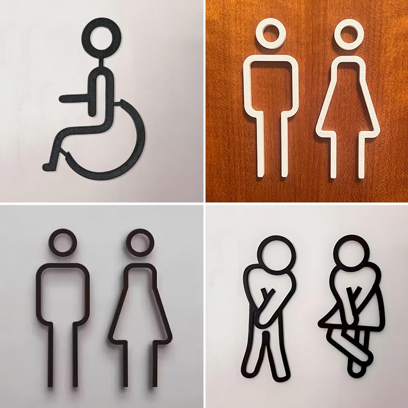 Hot  3D Printed Bathroom Door Sign Male & Female Restrooms Symbol Door Decor Restaurant Hotel Cafe Toilet Signage Wall Sticker