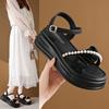 Sandals Women's Summer New Casual Platform One-word with Pearl Muffin Beach Shoes