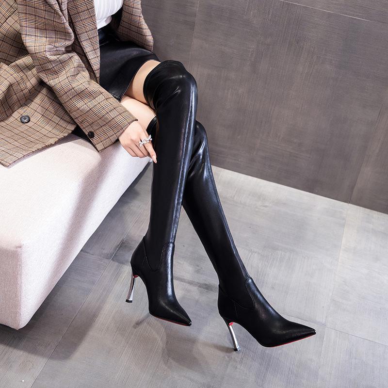 Женские черные сапоги выше колена на шпильке Gold Bird - 2020 High Heel Slim Fashion