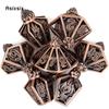 7 Pcs Copper Flame Metal Dice Hollow Metal Polyhedral Dice Set Suitable for Role-Playing RPG Board Game Card Game