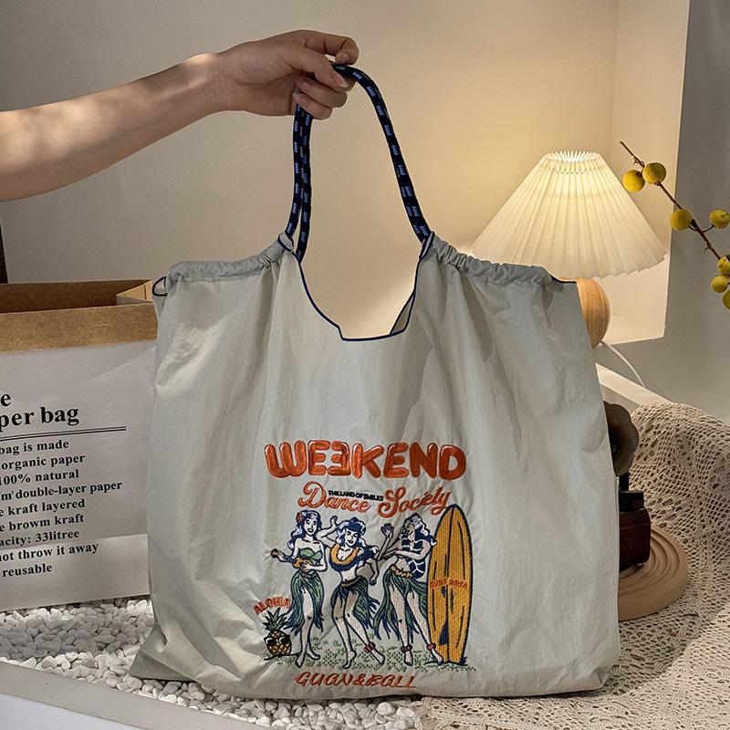 Embroidery Shopping Bag Women'S Fashion Niche Large Capacity Shoulder Bag Tide
