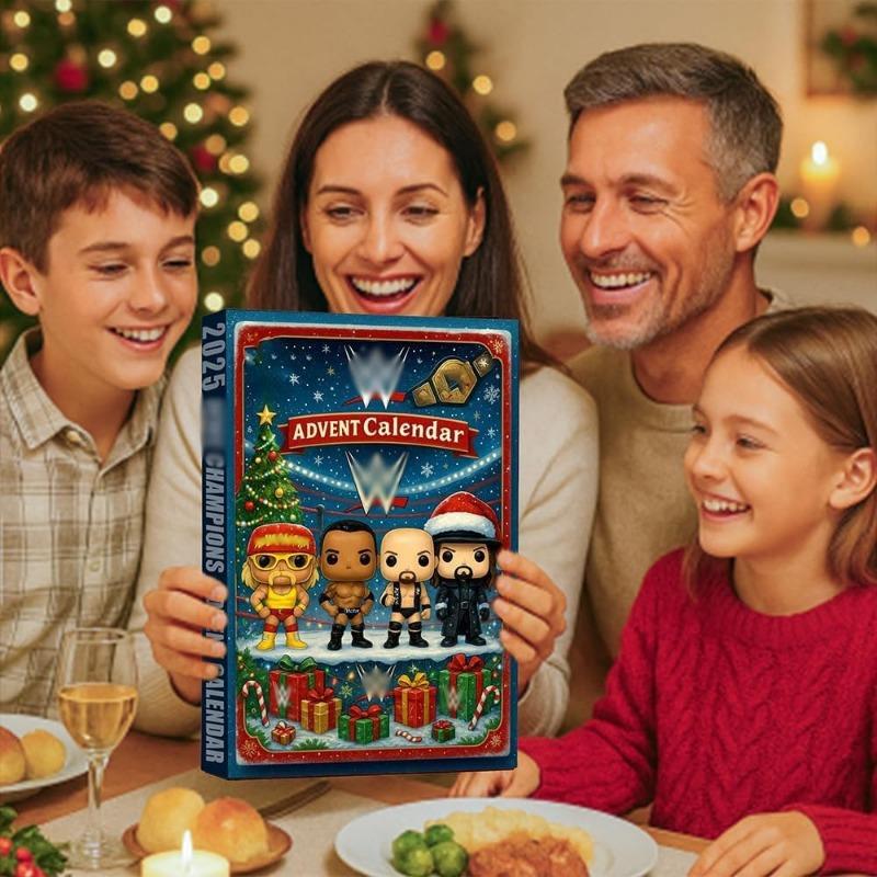 Wrold Wrestling Champion 2025 Advent Calendar, 24 Days Countdown Calendar with 2D Flat Acrylic Legends and Champions, Gifts for Wrestling Fans