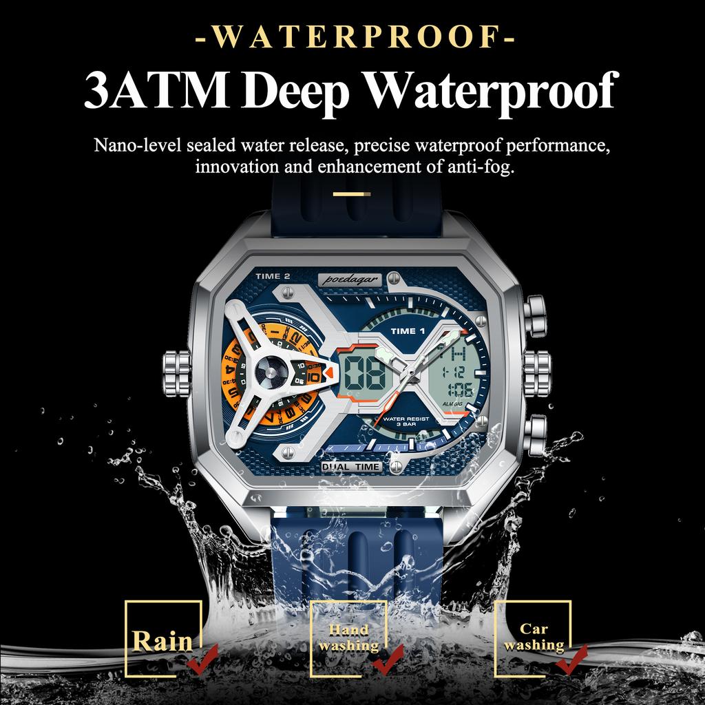 Роскошные мужские часы LED Календарь Неделя Светящиеся Мужские Наручные часы Электронные Прямоугольные Силиконовый Ремешок Кварцевые Мужские Часы