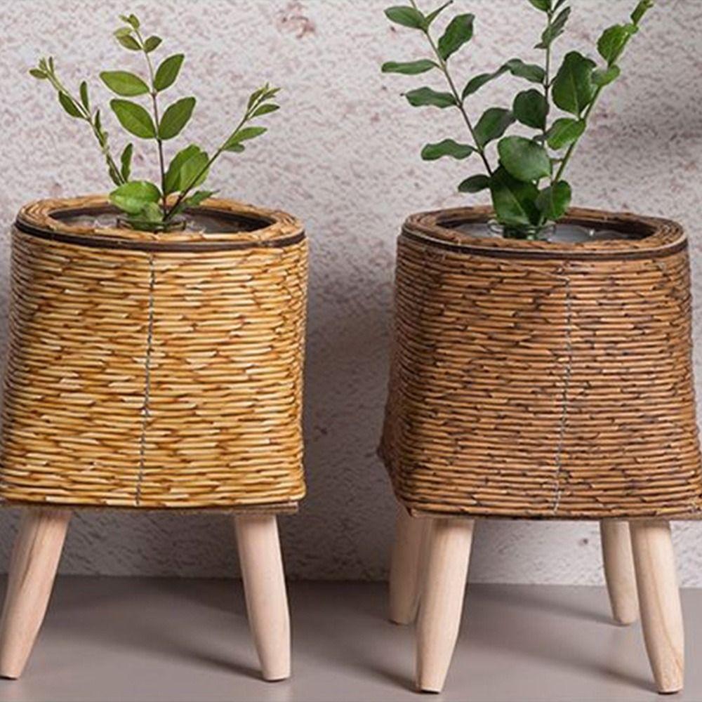 Hand Wove Rattan Woven Flower Pot Retro Flower Planters Creative Flower Basket  Home Decor