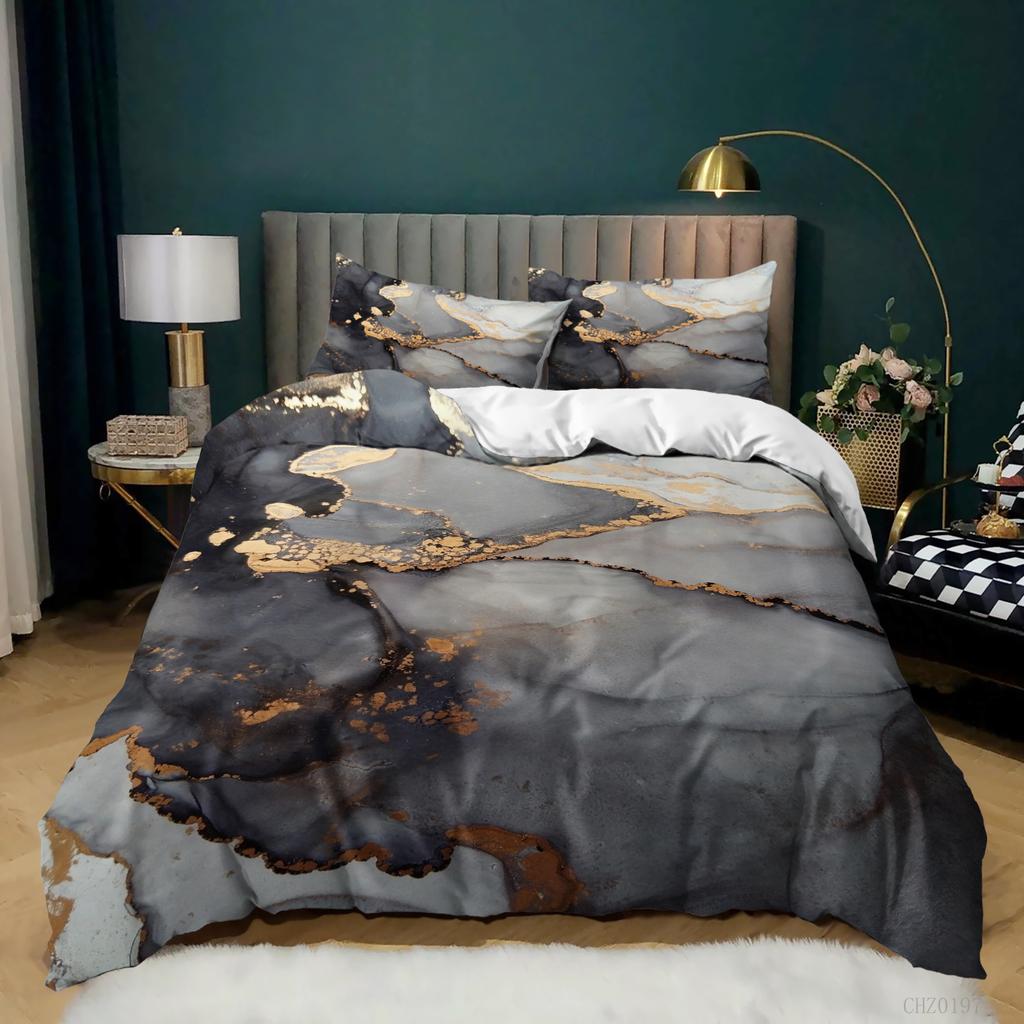 Home Textile Marble Texture Three-Piece Gradual Change Quilt Cover Digital Printing Bedding