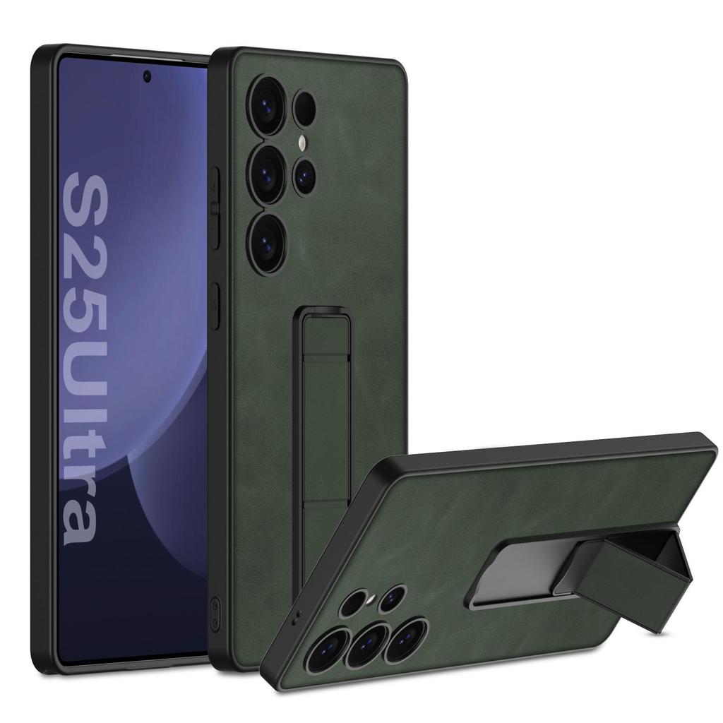 Чехол-подставка Samsung S25 Ultra - Ударопрочный матовый кожаный жесткий чехол