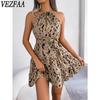 Женская мода лето весна леопардовый принт без рукавов свисающий вырез повседневные платья