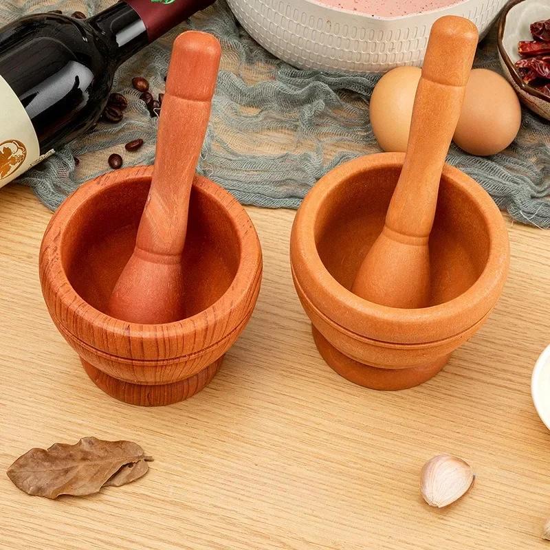 Manual Garlic Press Household Grinder Pressing Garlic Mashing Pot New Manual Medicine Jujube Wood Pounding Stone Mortar Grinder