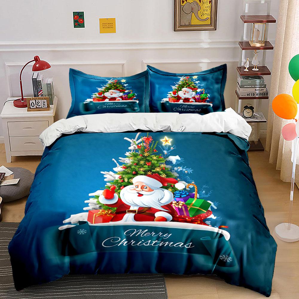 Santa Claus and Christmas Tree Bedding Duvet Cover Set Duvet Cover Pillowcases (1*Duvet Cover 2*Pillowcases, without duvet insert)