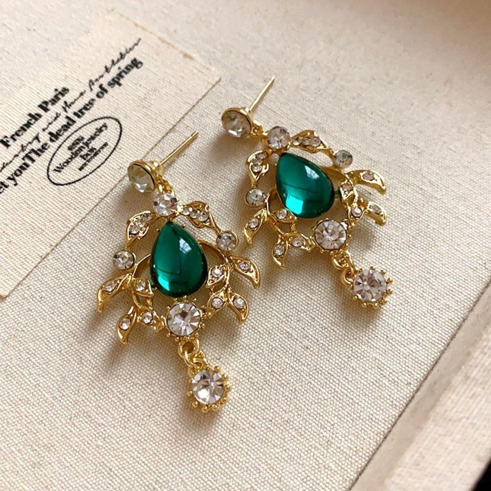 Korean Style Green Crystal Jewelry Set Multifunction Sparkling Necklace Women