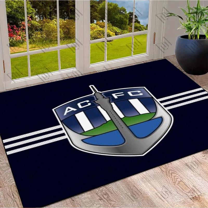 AC FC Club Crest Navy Blue White Stripe Print Area Rug Soccer Fan Non Slip Rectangular Floor Mat Gaming Chair Living Bedroom Home Decor Rug