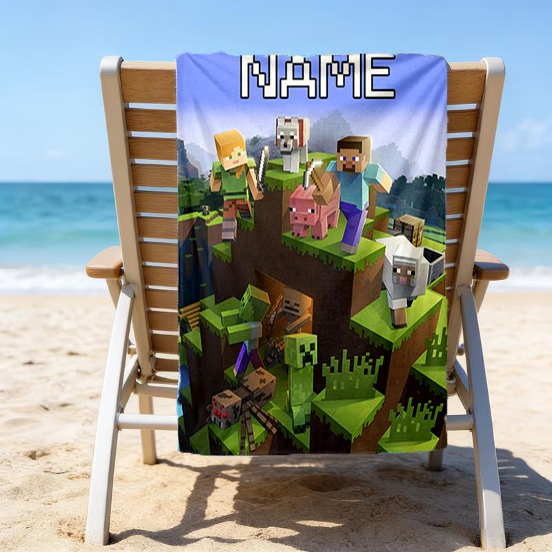 1pc Minecraft3 Beach Towel with Custom Name, Beach/Swimming/Bath/Picnic/Camping Towel, Suitable for Seaside Beaches