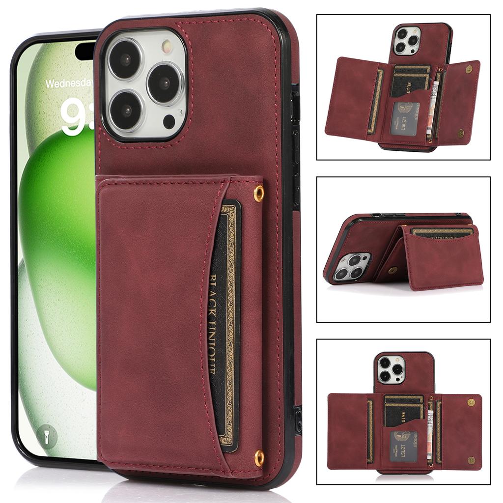 For iPhone 16 Pro Phone Case Tri-Fold Wallet Kickstand PU Leather+TPU Back Cover