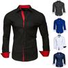 Spring Autumn Men's Color Blocked Lapel Long Sleeved Shirt Youth Solid Color Plus Size Shirt