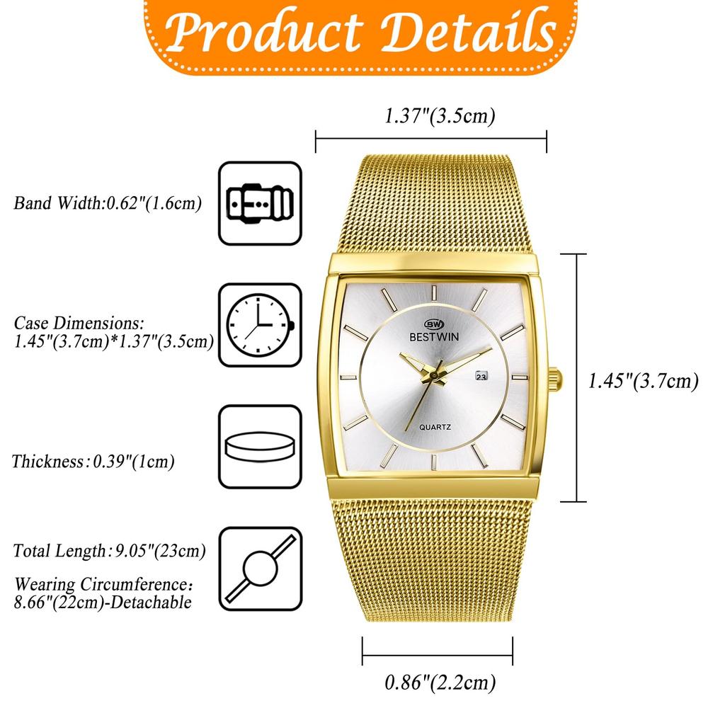 Квадратные часы с сетчатым ремешком из нержавеющей стали, светящиеся аналоговые, водонепроницаемость 3 АТМ, кварцевые и модный аксессуар, идеально подходят для или в качестве подарка парню, мужской ремешок,