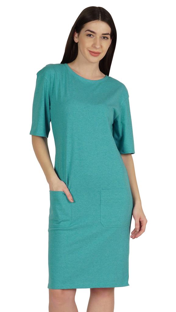 Inkmeso Женское платье-футболка с рукавами по локоть, стандартного кроя, с передними карманами