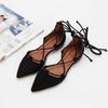 Модная сексуальная гладиаторская летняя обувь с перекрестной шнуровкой, женские балетки с вырезом и острым носком на плоской подошве, на шнуровке, в римском стиле, большой размер 43