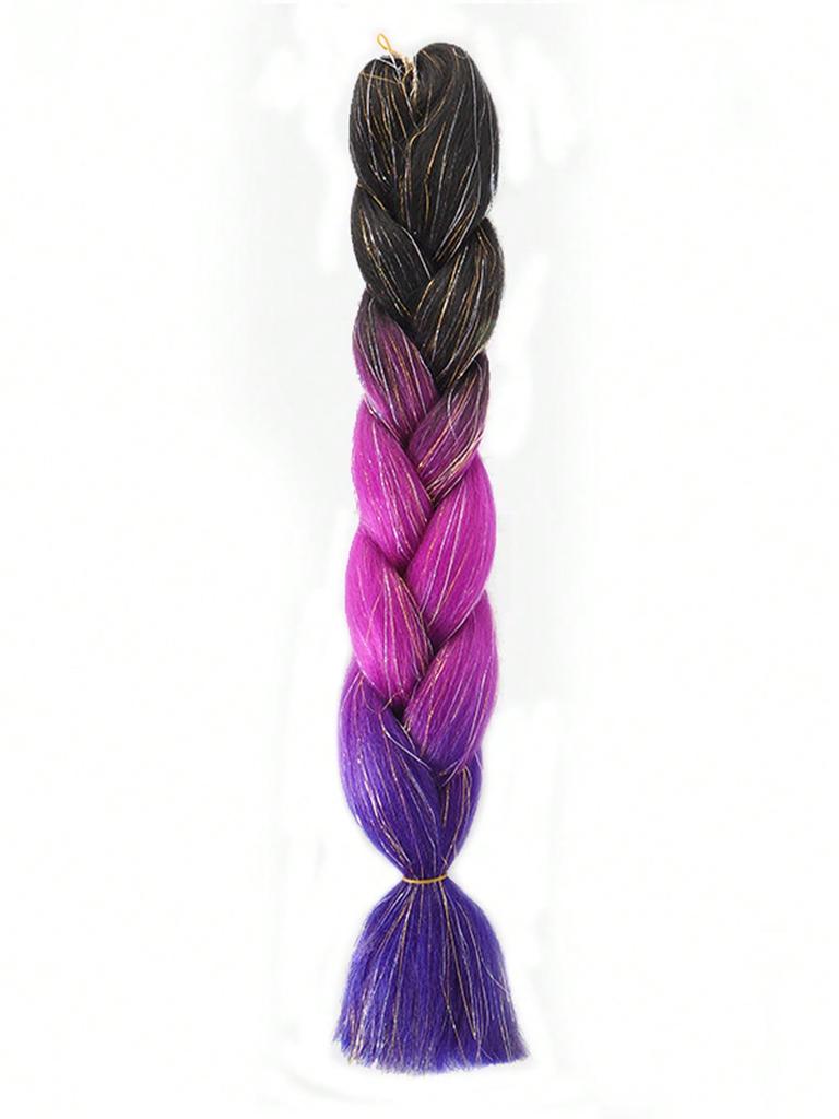24-дюймовые синтетические волосы для плетения, микс, мишура, блестки, фиолетовые, светло-фиолетовые, синтетические волосы для наращивания, большие косички, 1 шт.