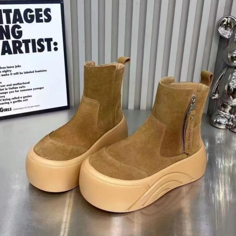 Ботинки на платформе с леопардовым принтом, женские туфли на плоской подошве из замши и хлопка, тренд зимы 2025 года, теплая повседневная обувь в готическом стиле, нескользящие ботинки Mujer