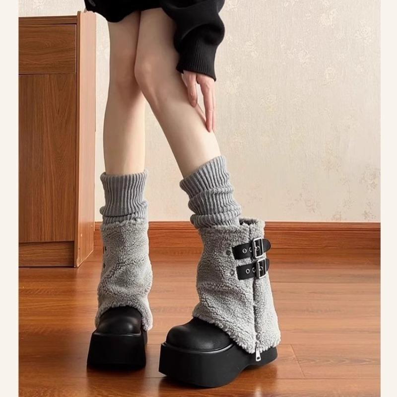 Зимние женские полусапожки на толстой подошве из овечьей шерсти, с высоким голенищем, на небольшом высоком каблуке, короткие ботинки, плюшевые белые пушистые ботинки