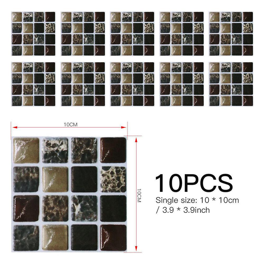 10 шт. Наклейка на стену Глянцевая пленка Мозаика Креативные наклейки на плитку Декоративные 10*10см Ванная комната Кухня Дом Наклейка на стену Самоклеящаяся
