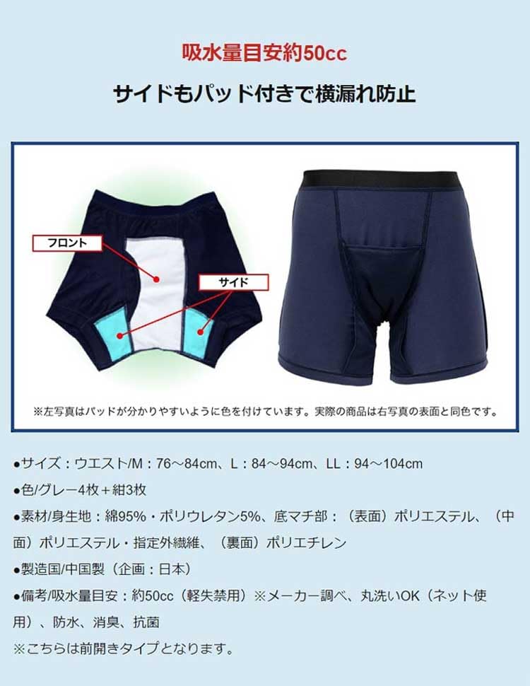 Famira Освежающие и безопасные боксеры обычного размера серые 3 в комплекте, включая 2 стиральных порошка JOE по 30 г, легкая защита от протекания, трусы M, 7 штук, (4 + Темно-синий), Бутылки,